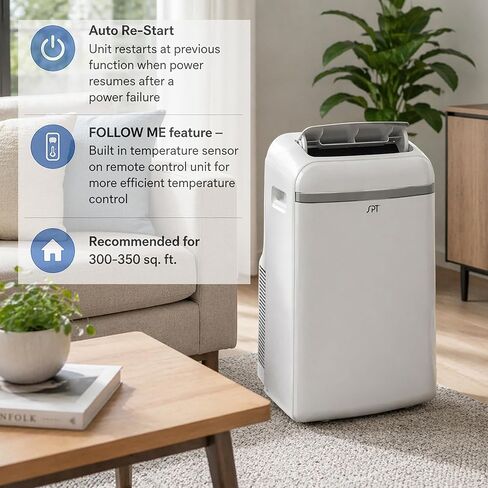 SPT WA-S1032E 13,500BTU Portable Air Conditioner – Cooling only (SACC: 10,300BTU), White,18.39"W x 15.63"D x 30.12"H in Saudi Arabia