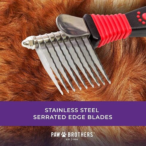 RYAN'S PET SUPPLIES Paw Brothers 12-Blade Dematting Tool for Dog Grooming, Professional Grade, Stainless Steel Blades, Comfort Grip, Gentle on Skin in Saudi Arabia