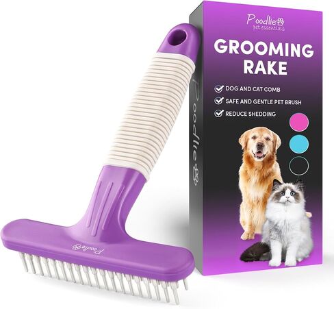 POODLIE Poodle Pet Dog Grooming Rake | Dematting Tool with Stainless Steel Shedding Comb for Pets | 2 Rows of Pins Gently Remove Loose or Tangled Hair from Undercoat (Blue) in Saudi Arabia