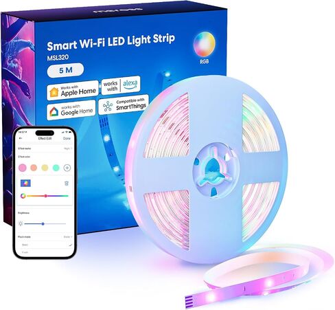 meross Smart LED Strip Lights, 16.4ft WiFi Strip Works with Apple HomeKit, Siri, Alexa, Google, and SmartThings, 16 Million Colors with App Control, RGB Strip Light for Bedroom, Christmas, Kitchen in Kuwait