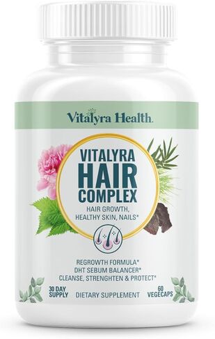 VITAL NUTRITIVE Vital Hair Complex - Hair Growth Supplement for Men and Women - Biotin & Vitamin B - Promotes Brow & Lash Hair and Healthy Skin & Nails - Hormone & Gluten Free - 60 Capsules in Kuwait