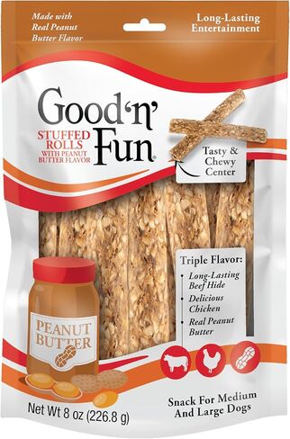 GOOD 'N' FUN Stuffed Rolls with Peanut Butter Long-Lasting Dog Treat, 8 oz in Kuwait