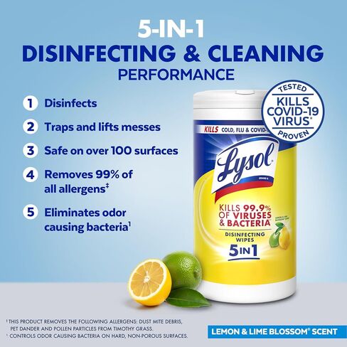 Lysol Disinfectant Wipes, Multi-Surface Antibacterial Cleaning Wipes, For Disinfecting and Cleaning, Lemon and Lime Blossom, 80 Count (Pack of 4) in Saudi Arabia