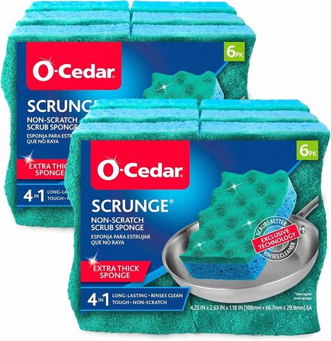 إسفنجة تنظيف متعددة الأغراض من O-Cedar (عبوة من 6 قطع) غير قابلة للخدش ومقاومة للرائحة تنظف جميع الأسطح الصلبة في المطبخ والحمام بأمان، عدد 6 (عبوة من قطعة واحدة)، أزرق in Kuwait
