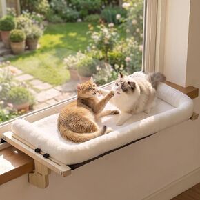 Pecute Cat Windowsill Perch, Cloud-Soft Cat Bed with Wood Frame, 18.9" L in Kuwait