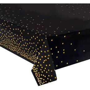 4 Pack Plastic Tablecloths for Rectangle Tables, Black and Gold Waterproof Disposable Party Table Cloths, Table Covers for Decorations, New Year Graduation Birthday Cocktail, 54" x 108" in Kuwait