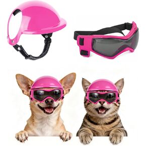 Extra Small Dog Helmet and Dog Goggles Set, XS Pet Safety Hat with Ear Holes, Anti-UV Pet Sunglasses, Head & Eyes Protection for Puppy and Adult Cats, All Black in Saudi Arabia