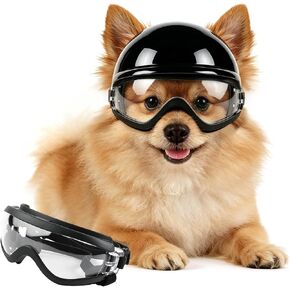 NAMSAN Dog Helmet for Small Dogs Cats, XS Pet Helmets with Sunglasses Outdoors Cycling Riding, Dog Goggles Helmets with Ear Holes, Pet Photoshoot Prop for Outdoors Holiday Cosplay, Black in Saudi Arabia