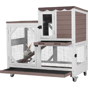 Rabbit Hutch Indoor Bunny Cage Outdoor Wood House with Wire Mesh,Grey in Kuwait