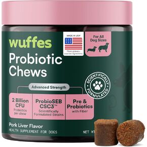 Wuffes Probiotics for Dogs, Digestive & Gut Health Soft Chews. Probiotic Chews with Prebiotics & Fiber. Supports Digestion, Balanced Gut & Immune Health. 60 Pork Flavored Chews in Kuwait