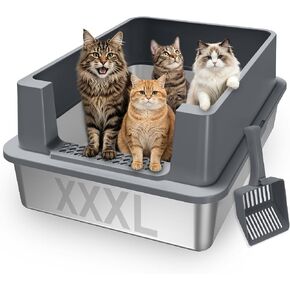 AIPERRO Stainless Steel Litter Box with Lid | XL Metal Enclosed Cat Litter Boxes with High Sided for Big Cats | Anti-Urine Leakage, Non-Stick Boxes with Litter Scoop (Light Gray) in Saudi Arabia