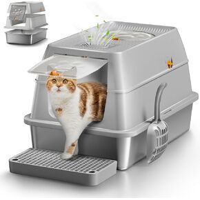 Stainless Steel Cat Litter Box with Removable Lid, XL Enclosed-Grey in Kuwait