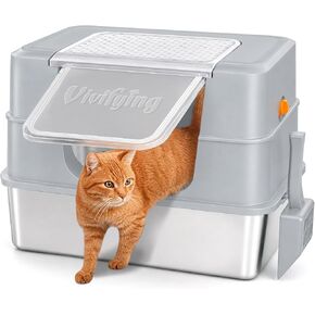 Vivifying XL Stainless Steel Cat Litter Box with Lid, Side Entry, Black in Saudi Arabia