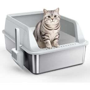 FURTIME Stainless Steel Litter Box with Lid, High Sided Metal Litter Box in Saudi Arabia