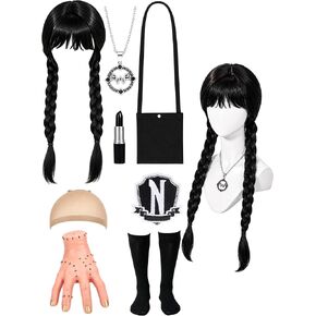 8 Piece Black Braided Wig Set for Girls Cosplay Kid Halloween Costumes in Kuwait
