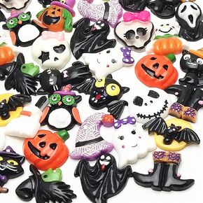 20/50/100pcs Mix Lots Halloween Pumpkin Skeleton Owl Bat Cat Resin Flatback Button Art Album Flatback Scrapbooking Embellishments DIY Decoration Scrapbooking Craft Accessory (20) in Saudi Arabia