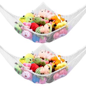 Stuffed Animal Net or Hammock, Stuffed Animal Net, Jumbo Toy Net Hammock for Stuffed Animals Wall Sling Corner Extra Large Kids Children Mesh Toy Net Organizer (Black 2 Pack, 70 inch) in Kuwait