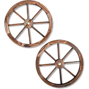 Trademark Innovations Decorative Vintage Wood Garden Wagon Wheel with Steel Rim - 17.7" Diameter (Set of 2) in Saudi Arabia