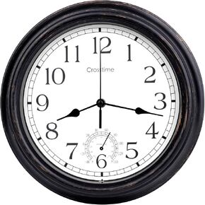 16 Inch Large Outdoor Clock Waterproof with Thermometer Retro Wall Clocks for Patio Pool Garden Home,Bronze in Kuwait
