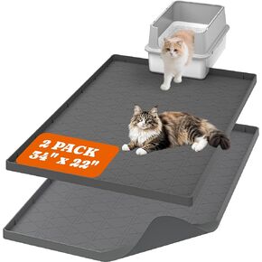 Pawtners 2 Pack Silicone Cat Litter Mat 34 x 22 in, Easy to Clean, Gray in Kuwait