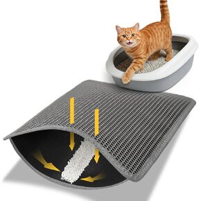 Conlun Cat Litter Trapping Mat for Small Spaces, 23.6"x14.6" Space-Saving Litter Box Floor Mat, Hexagon Grids & Anti-Leak Base, Machine Washable, Non-Slip Kitty Matt for Apartment, Gray in Saudi Arabia
