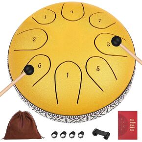 Steel Tongue Drum, AKLOT 8 inch 8 Notes Tank Drum C Key Percussion Steel Drum Kit w/Drum Mallets Note Stickers Finger Picks Mallet Bracket and Gig Bag in Saudi Arabia