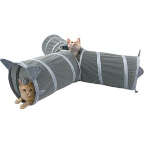 Kitty City Pop-Up Rolling Cat Cube Toy, Collapsible Indoor Cat Play Cube with Peekaboo Openings & Hanging Tassel, Lightweight Foldable Cat Furniture - Blue / Brown in Kuwait