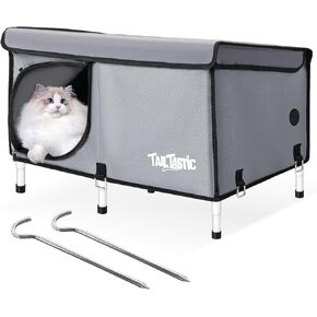 Outdoor Cat House Elevated,Insulated Feral Cat House Outdoor for Winter,Waterproof Cat Bed with Cozy Cushion(Grey, Large) in Saudi Arabia