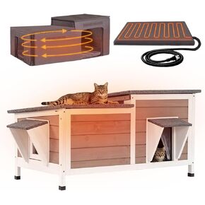 GUTINNEEN Extra Large Heated Cat House Outdoor Insulated Cat House 2-Section Weatherproof Feral Cat Shelter with Safe Heating Pad, 6-Sided Thermal Liner, Escape Doors for 1-6 Feral Barn Cats in Winter in Kuwait