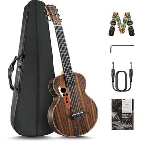 30inch Caramel CB904G Ebony Wood Electric Guitalele Small Guitar Kit Beginner Guitarlele Starter Bundle Strings, Padded Gig Bag, Strap and Wall mount Set (Ebony) in Saudi Arabia