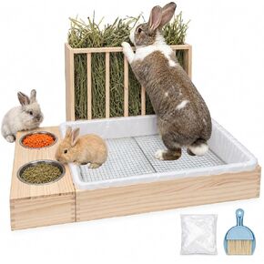 BESNEW Extra Large 3 in 1 Rabbit Hay Feeder with Litter Box,Upgraded Wooden Hay Feeder Set for Flemish Giant Angora Lop Other Adult Rabbit,Quick Cleaning & Large Capacity in Kuwait