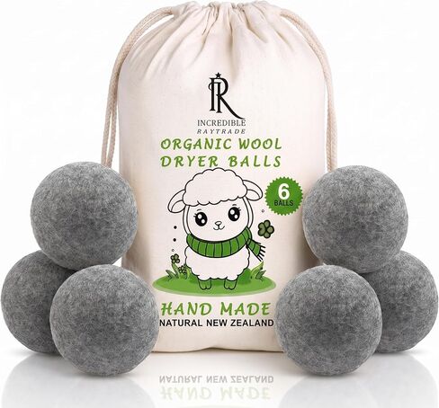 RAYTRADE Wool Dryer Balls 6-Pack 100% Made of Organic New Zealand Wool Reduces Clothing Wrinkles and Saves Drying Time Reusable Natural Fabric Softener Stocking Stuffer Gifts in Kuwait