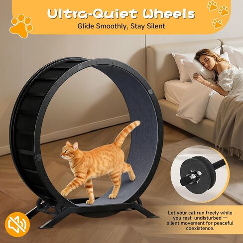 GTPLAYER Cat Wheels, 40" Diameter, Large Cat Exercise Wheel for Indoor Cats cat Treadmill Metal with Detachable Carpet & Teaser/Stickers, Ultra-Quiet Scroll Wheel with Latch, Safe and Stable, Grey in Kuwait