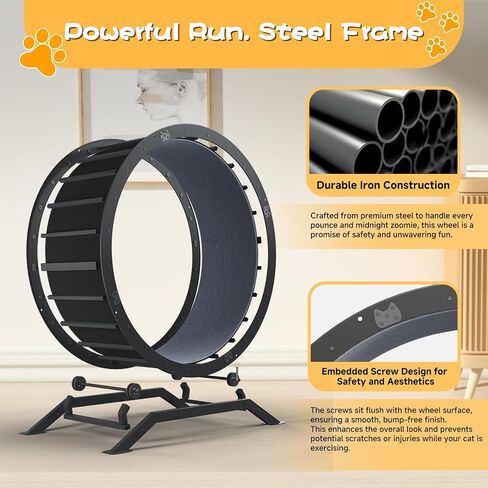 GTPLAYER Cat Wheels, 40" Diameter, Large Cat Exercise Wheel for Indoor Cats cat Treadmill Metal with Detachable Carpet & Teaser/Stickers, Ultra-Quiet Scroll Wheel with Latch, Safe and Stable, Grey in Kuwait
