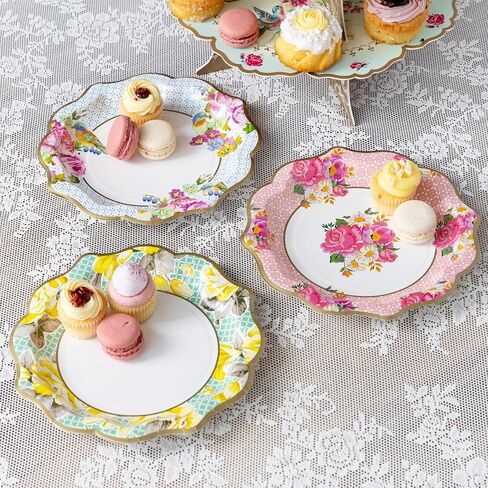 Talking Tables Vintage Floral Party Plates and Napkins Bundle (24 Plates + 20 Napkins) | Afternoon Tea Party Decor in Kuwait