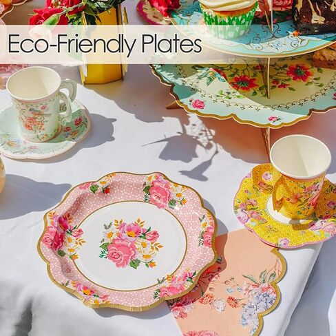 Talking Tables Vintage Floral Party Plates and Napkins Bundle (24 Plates + 20 Napkins) | Afternoon Tea Party Decor in Kuwait
