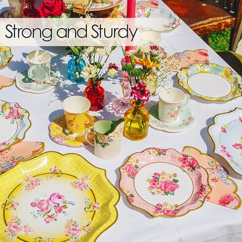 Talking Tables Vintage Floral Party Plates and Napkins Bundle (24 Plates + 20 Napkins) | Afternoon Tea Party Decor in Kuwait