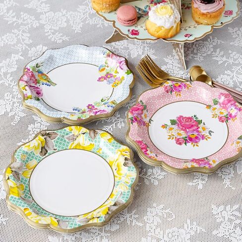 Talking Tables Vintage Floral Party Plates and Napkins Bundle (24 Plates + 20 Napkins) | Afternoon Tea Party Decor in Kuwait