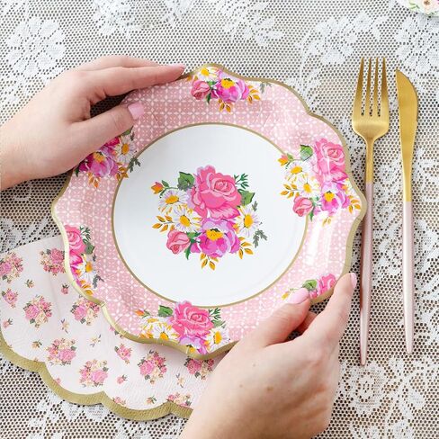Talking Tables Vintage Floral Party Plates and Napkins Bundle (24 Plates + 20 Napkins) | Afternoon Tea Party Decor in Kuwait