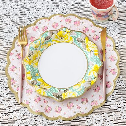 Talking Tables Vintage Floral Party Plates and Napkins Bundle (24 Plates + 20 Napkins) | Afternoon Tea Party Decor in Kuwait