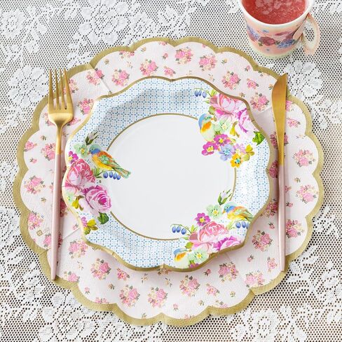 Talking Tables Vintage Floral Party Plates and Napkins Bundle (24 Plates + 20 Napkins) | Afternoon Tea Party Decor in Kuwait