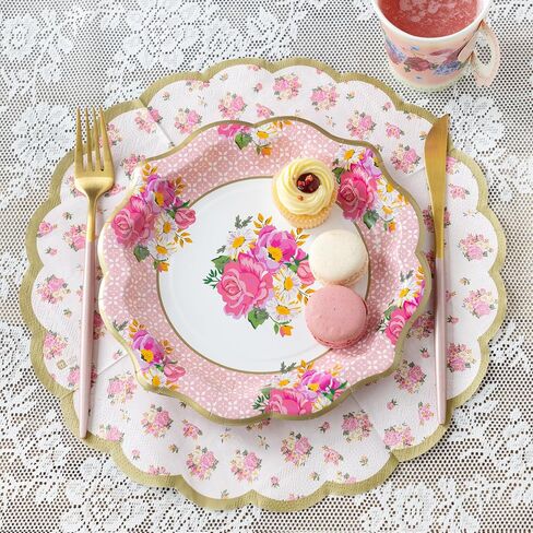 Talking Tables Vintage Floral Party Plates and Napkins Bundle (24 Plates + 20 Napkins) | Afternoon Tea Party Decor in Kuwait