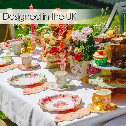 Talking Tables Vintage Floral Party Plates and Napkins Bundle (24 Plates + 20 Napkins) | Afternoon Tea Party Decor in Kuwait