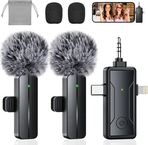 PGDLOF Wireless Lavalier Lapel Microphone for iPhone iPad - Professional Video Recording Lav Mic, 2 Clip-on Microphones for YouTube Interview Vlog Livestream & Podcast in Kuwait