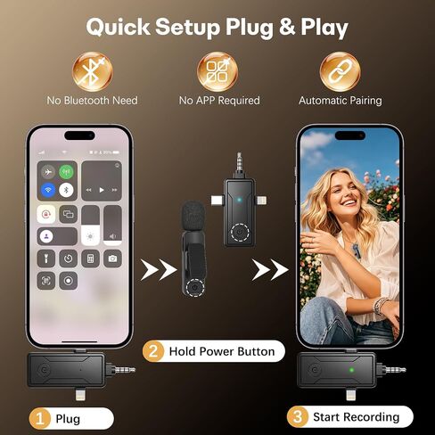 PGDLOF Wireless Lavalier Lapel Microphone for iPhone iPad - Professional Video Recording Lav Mic, 2 Clip-on Microphones for YouTube Interview Vlog Livestream & Podcast in Kuwait
