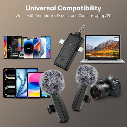 PGDLOF Wireless Lavalier Lapel Microphone for iPhone iPad - Professional Video Recording Lav Mic, 2 Clip-on Microphones for YouTube Interview Vlog Livestream & Podcast in Kuwait