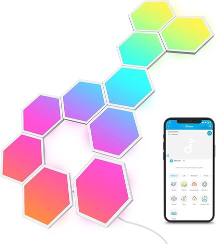 لوحات إضاءة سداسية من Govee Glide، مصابيح حائط سداسية LED RGBIC، أضواء إبداعية لديكور المنزل الذكي واي فاي مع مزامنة الموسيقى، تعمل مع مساعد Alexa Google لغرفة المعيشة وغرفة النوم وغرف الألعاب، 10 عبوات in Kuwait