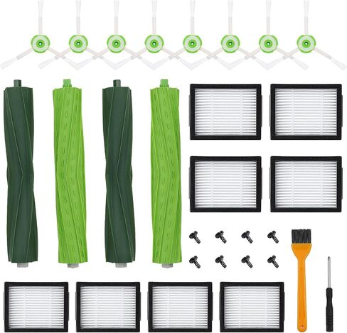 18 Pack Replacement Parts for iRobot Roomba E/i/j Series, E5 E6 E7 i2 i3 i3+i4 i4+ i6 i6+ i7 i7+ i8 i8+/Plus, 2 sets of multi-surface rubber roller brush 8 filters 8 side brushes in Kuwait