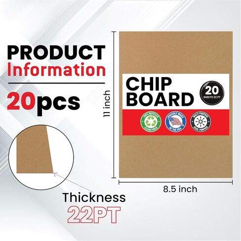 Chipboard Sheets 8.5 x 11 Inch 22pt Thick Chipboard Sheets Kraft Board Cardboard Sheets for Packaging Inserts, Bookbinding, Scrapbooking, Rigid Backing Board for Crafts and DIY Projects Pack of 10 in Kuwait