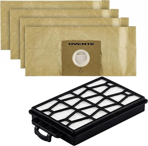 Ovente 4-Pack Premium Disposable Compact Dust Bag Replacement with 99.9% Ultra Filtration, Fit for ST1600 Canister Vacuum Cleaner Model Series Large Size and Easy Storage, Brown ACPST16704 in Kuwait